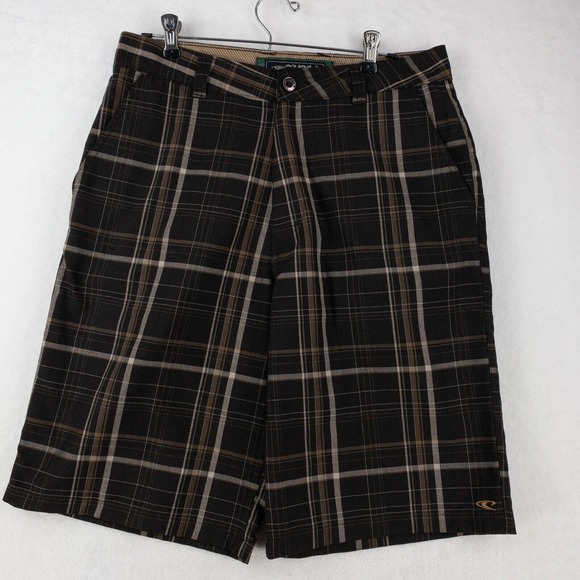 O'Neill Shorts Men's 31 Brown Plaid 11 Inch Inseam Flat Front - Picture 1 of 14